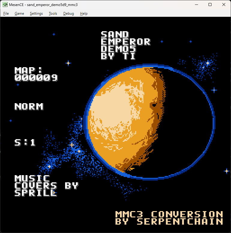 sand emperor mmc3 title screenshot